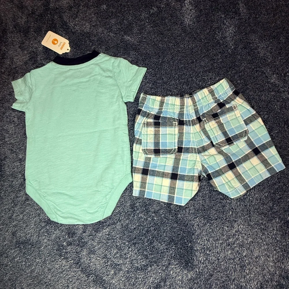 NWT Gymboree Baby Sailboat Bodysuit & Plaid Shorts Set.